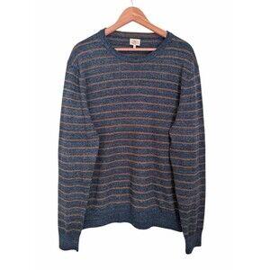 Faherty Brand Men’s Blue Brown Striped Crewneck Sweater Size L 100% Cotton